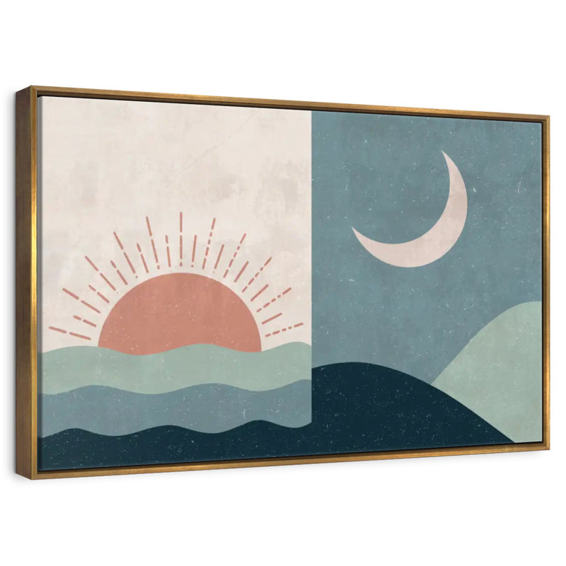 Boho lever et coucher de soleil II, 46 po x 31 po, Cadre flottant doré