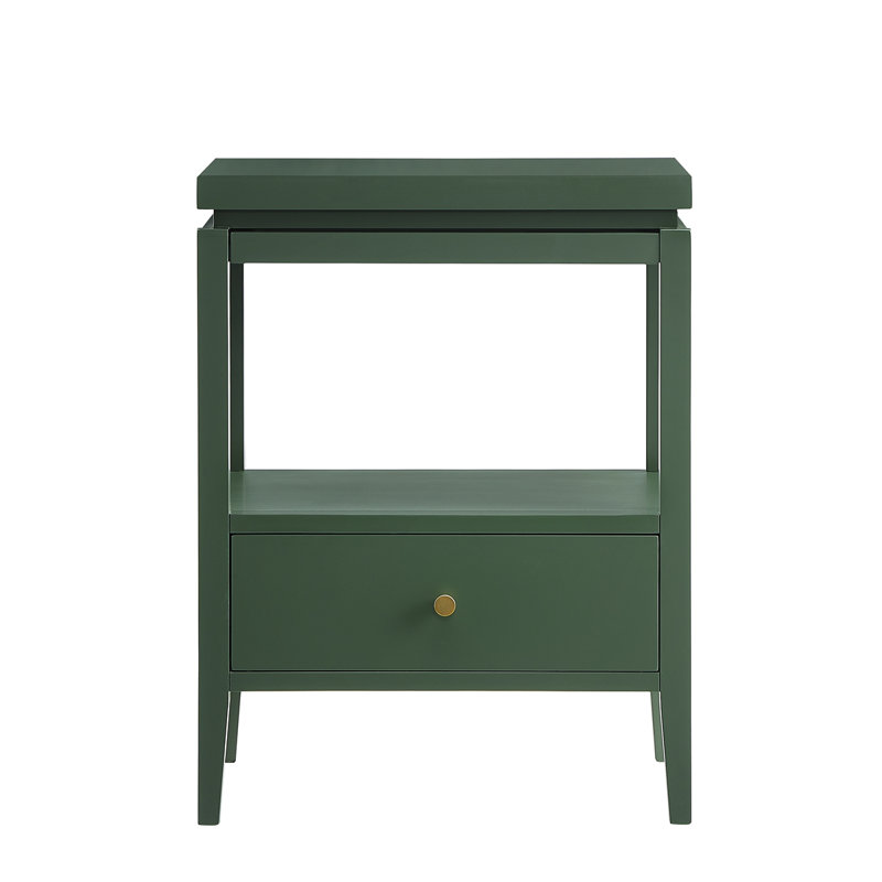 Nightstand With Drawer And Open Shelf, Antique Green