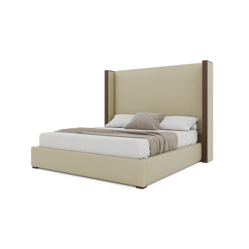 Diland Vegan Leather Wingback Bed, California King, Cream/Brown