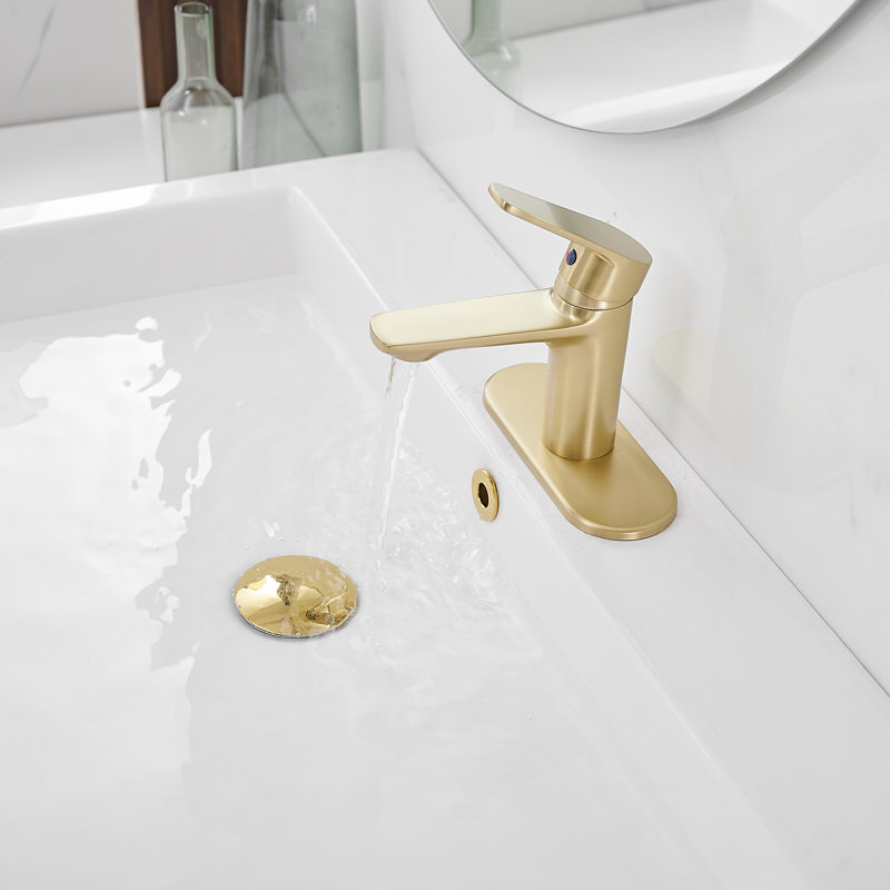 Single-Hole Single-handle Bathroom Faucet with Drain Assembly, Brushed Gold