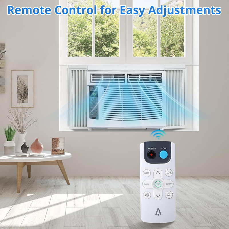 Climatiseur de fenêtre intelligent de 6 000 BTU, télécommande, ultra-silencieux, refroidit jusqu'à 250 pieds carrés Pi.  Installation facile