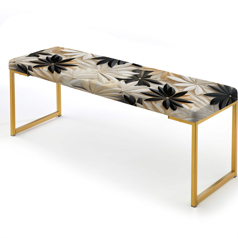 White And Black Minimalist Flowers Serenity - Cottage Upholstered Gold Bench