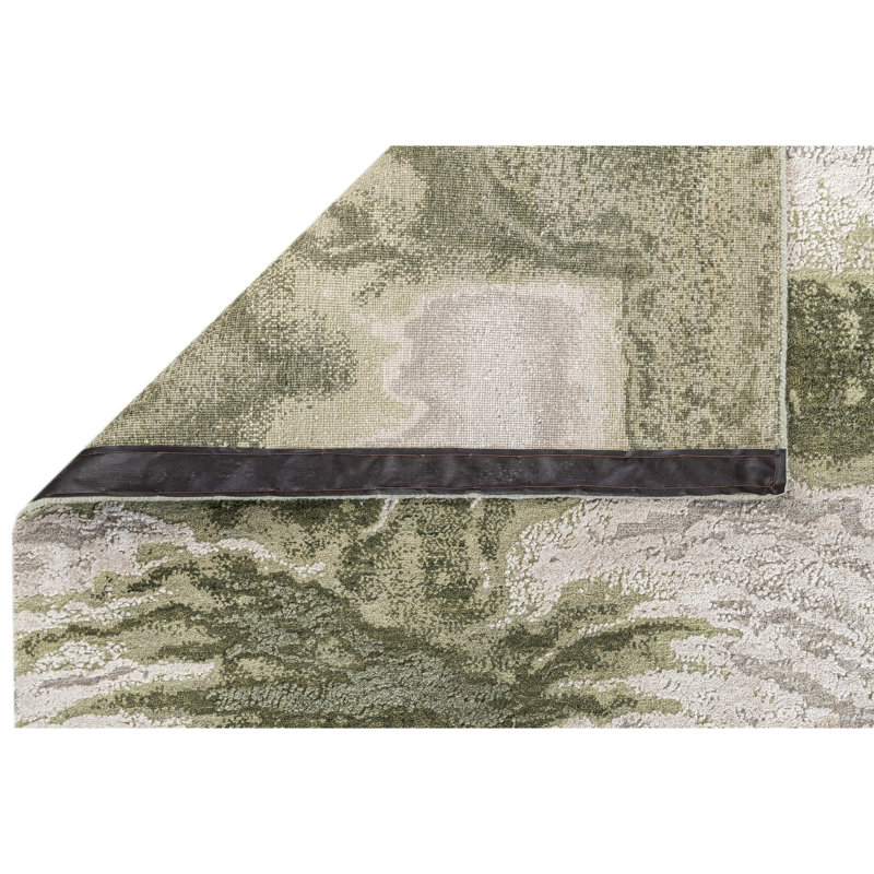 Hand Knotted Abstract Area Rug in Silver/Green, Rectangle 9' x 12'