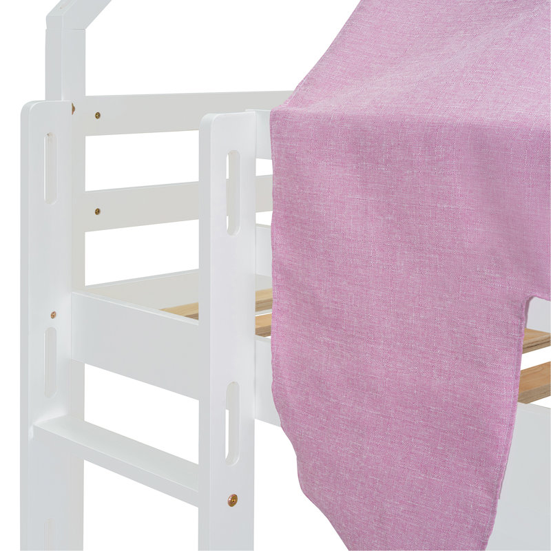 Cadre de lit mezzanine en bois avec tente, Lit simple, Blanc