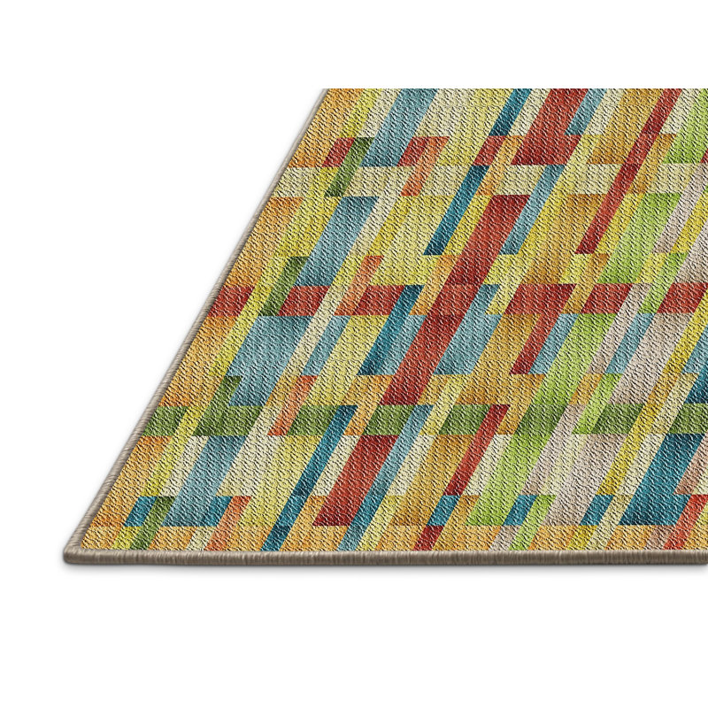 Tapis vert/orange à motifs, Rectangle 5 pi x 7 pi