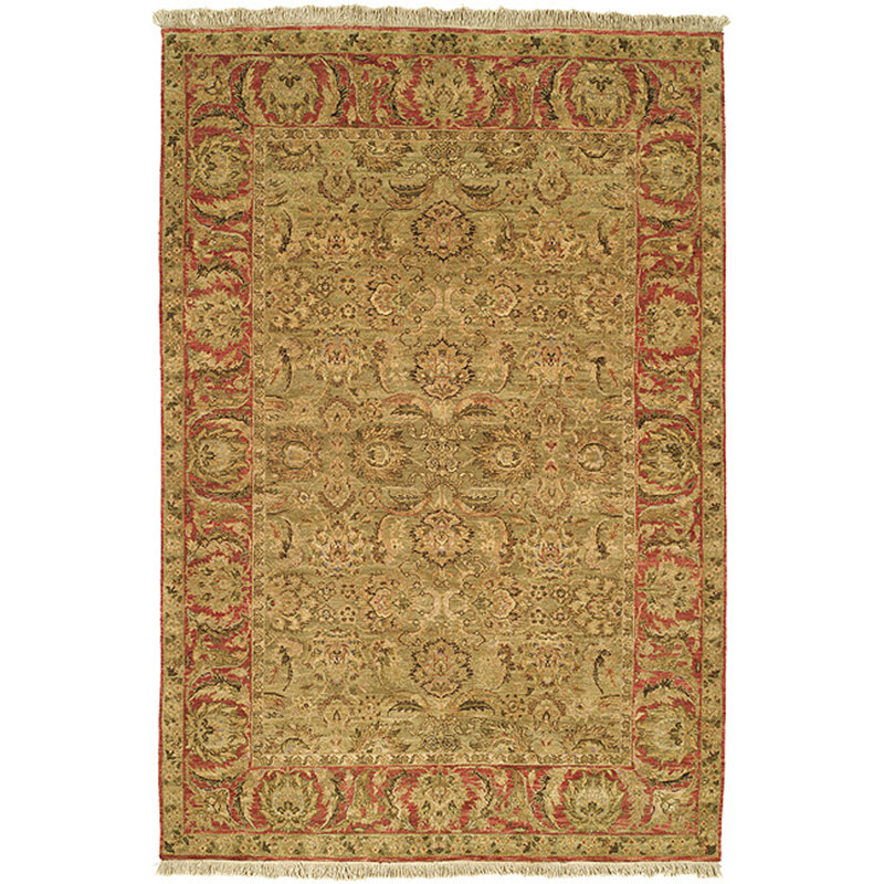 Albirda Wool Pile Oriental Rug in Green/Yellow/Red, Rectangle 6' x 9'