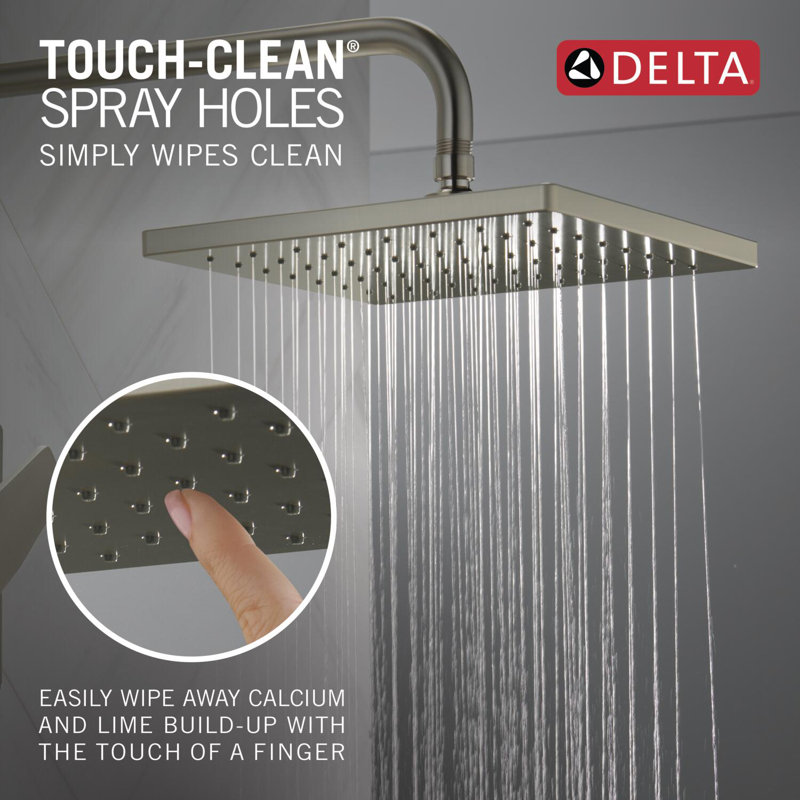 Modern Raincan Square Single-Function Shower Faucet Set, Valve Trim Kit, Rainfall Shower Head, Spotshield Brushed Nickel