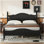 Structure de lit plateforme en bois, lit plateforme de style rétro avec support de traverse en bois