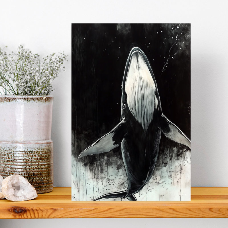 Majestic Whale Black White Serene Tranquil Contemporary Whale Nature Ocean Wall Art Print 1 Piece Wrapped Canvas Wall Art