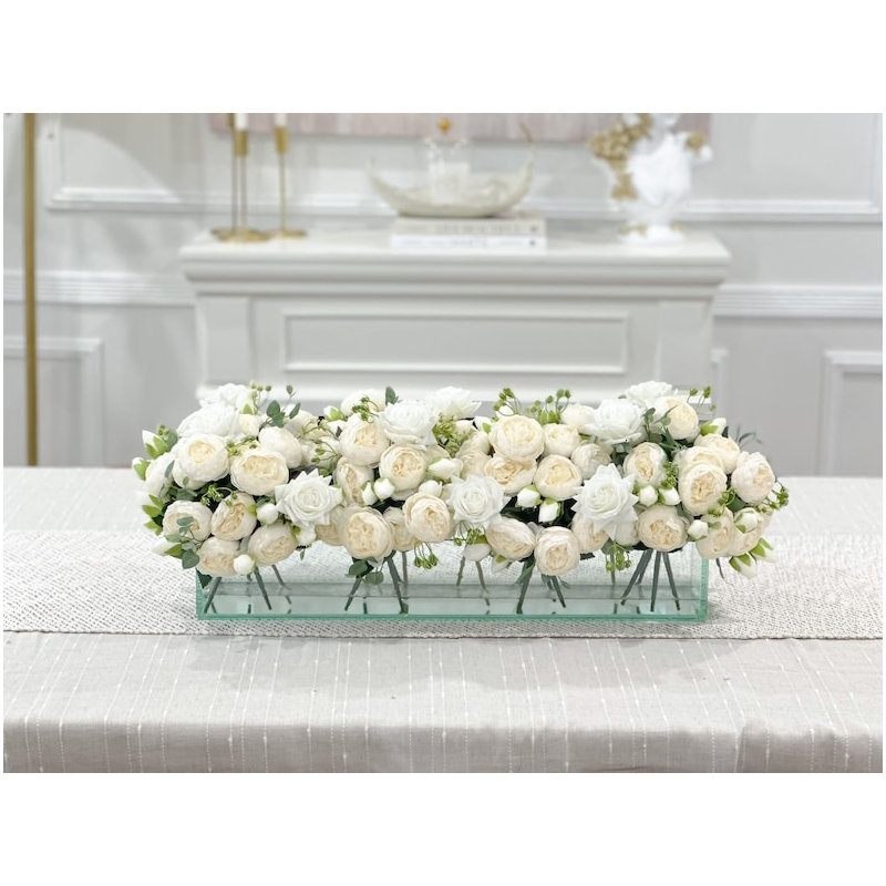 Roses Arrangement in Vase, 12, White