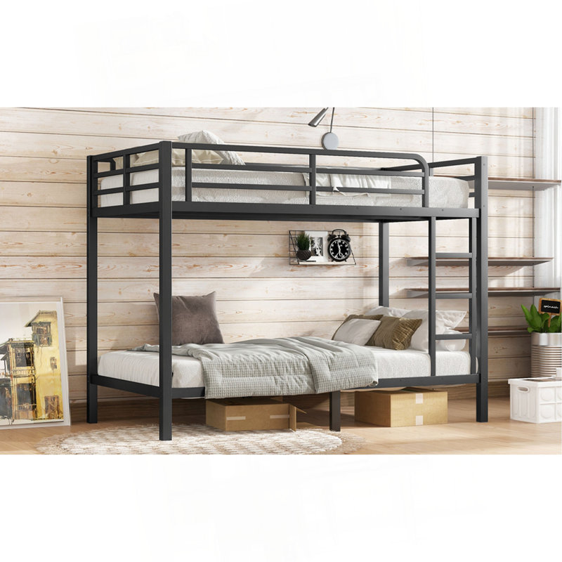 Lit superposé simple au-dessus de simple TG en métal pour les adolescents et les adultes, peu encombrant / sans bruit de sommier, noir