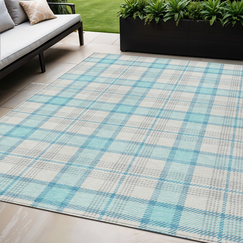 Tapis d'intérieur lavable à carreaux turquoise 5 pi x 8 pi Aqua