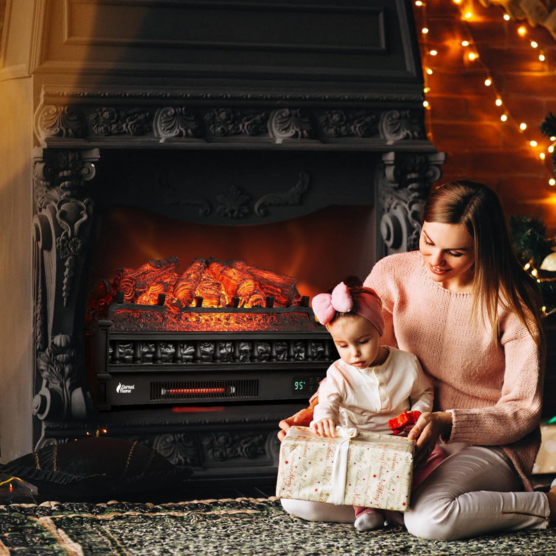 Shrum 26" WiFi Infrared Quartz Electric Fireplace with Sound Crackling, Realistic Pinewood Logs, Timer, 1500W, Black