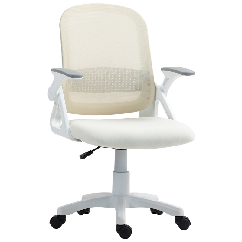 HOMCOM Breathable Mesh Office Chair Ergonomic Flip-up Armrests, White