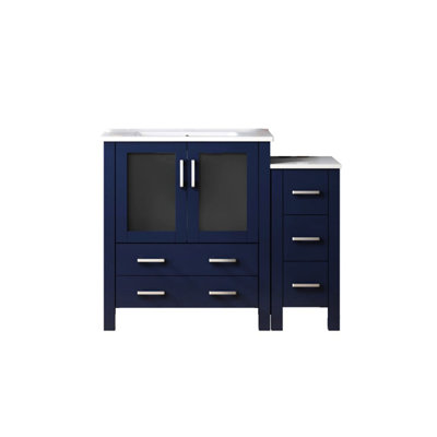 Meuble-lavabo bleu marine 48 po X P 18,25 po, armoire latérale, plateau en céramique blanche et P 18,25 po fiable avec comptoir glamour