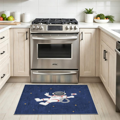 Clear Machine Washable,Funny Flying Astronaut Space with Indoor Area Rug