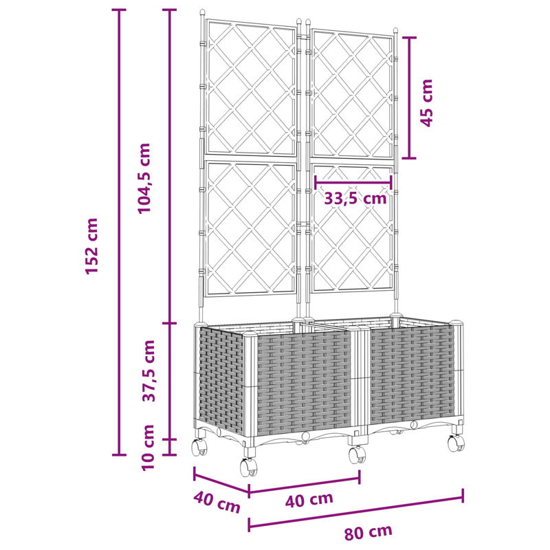 Planter Box, 149cm H x 80cm W x 40cm D, Grey