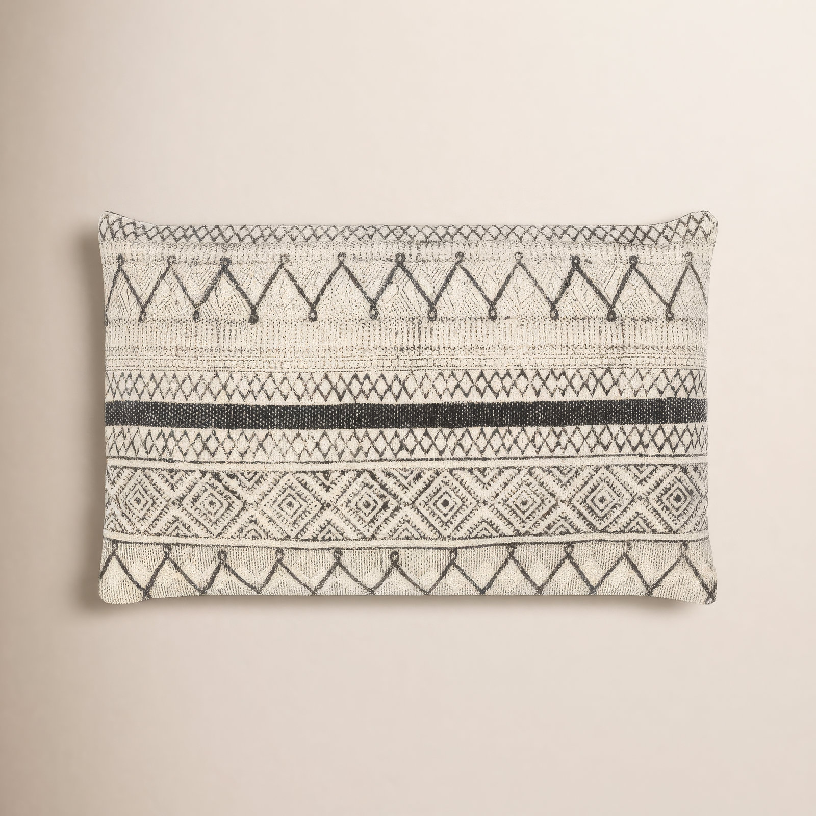 Zetta Geometric Cotton Lumbar Throw Pillow, Down, Light Beige/Black