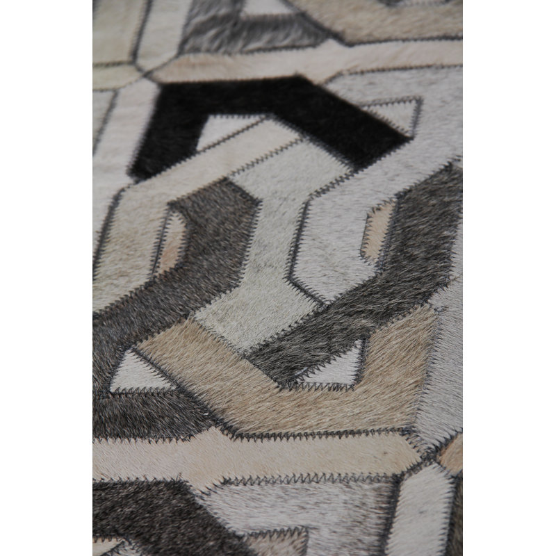 Natural Hide Cowhide Geometric Area Rug, Rectangle 11'6" x 14'6"