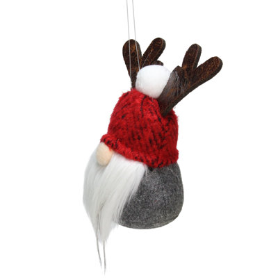 5.25" Red and Gray Gnome with Antlers Christmas Ornament