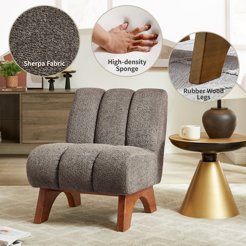 Brenetta 64Cm Wide Tufted Lounge Chair, Flax Grey Sherpa
