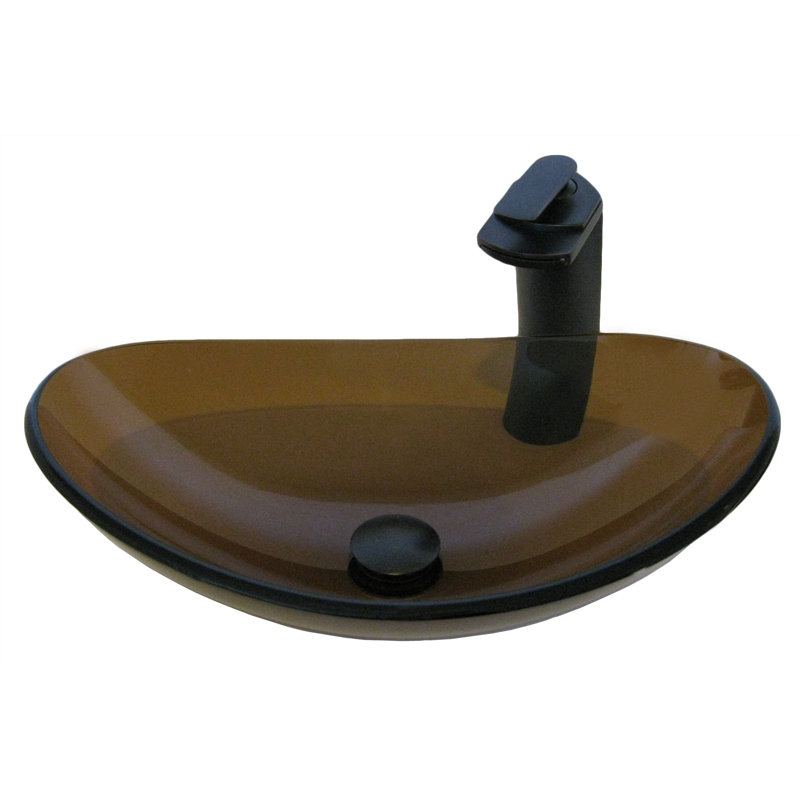 Novatto 14.5'' Clear And Brown Glass Oval Bathroom Sink with Faucet