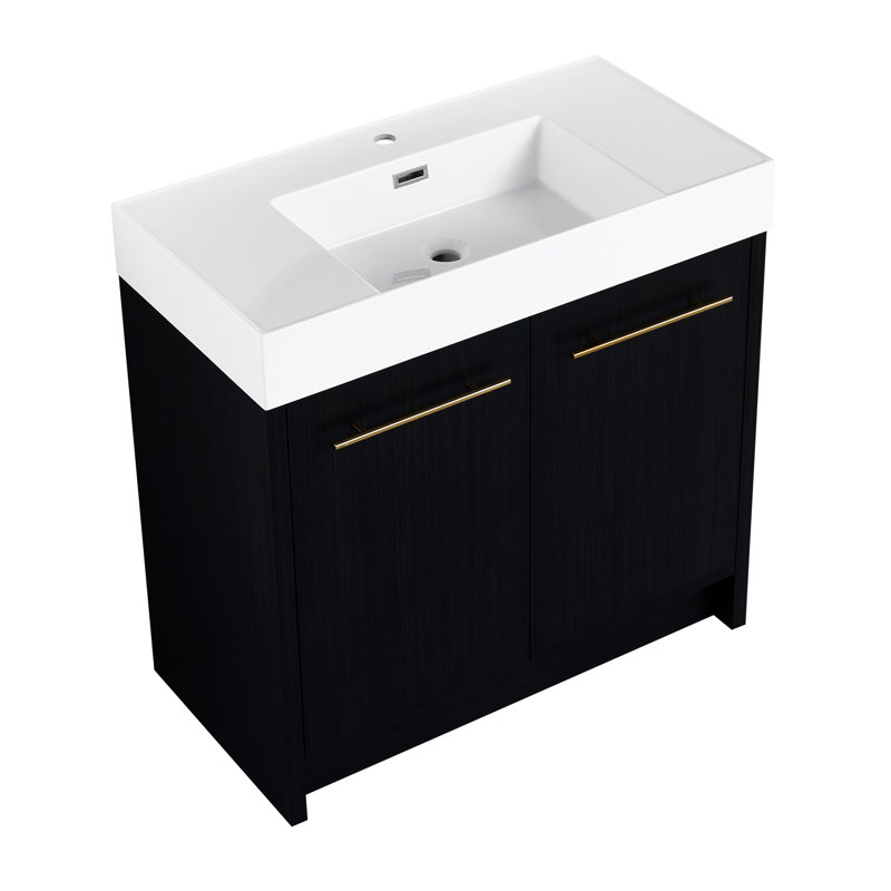 36 Inch Freestanding Bathroom Vanity With Resin Sink, With Soft Closing Door, KD-Package