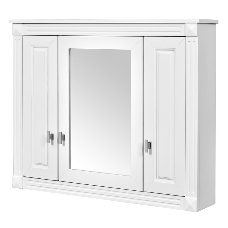 Armoire murale moderne avec 4 tablettes et miroir, finition blanche