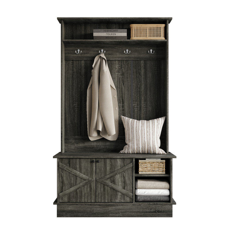 Hall Tree with Storage Cabinet, Dark Gray