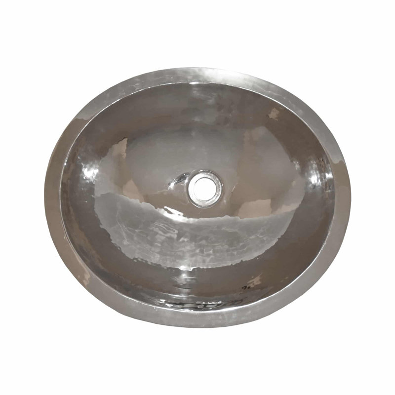 Copper Hand Hammered Oval Undermount Bathroom Sink, Foundry Polished Nickel