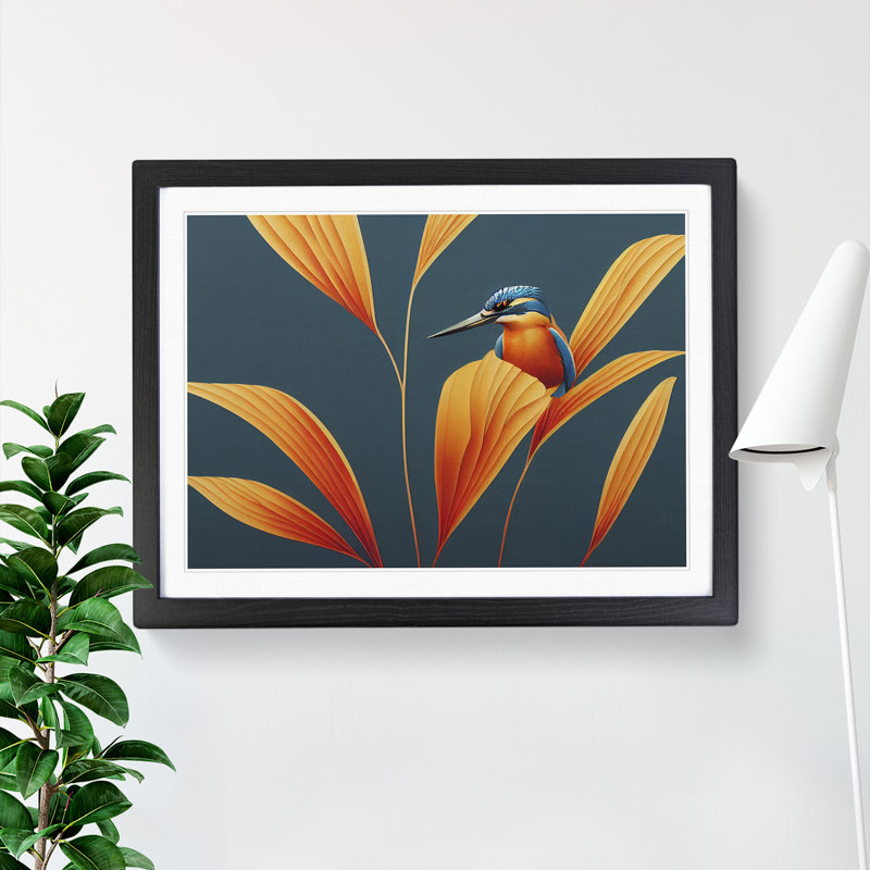 Kingfisher Deco - Framed Print, Black, 25cm H x 34cm W x 2cm D