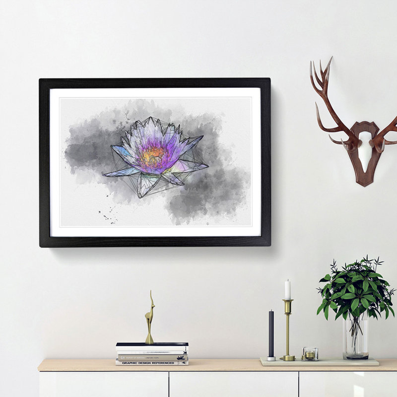 Violet Water Lily Sketch - Picture Frame Graphic Art Print, Black Framed, 45cm H x 63cm W x 2cm D