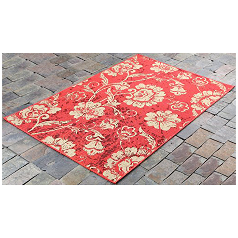 Tapis rouge/beige à motif de feuilles tissé à plat Derlyum, Rectangle 3 pi 3 po x 5 pi