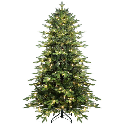 Arbre de Noël de 6,5 pi + PE avec 350 lumières Ul blanc chaud, 2142 pointes, arrangement de branches articulées, support en métal robuste pour des branches d'aspect naturel, installation rapide de la base et atmosphère festive