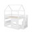 Full Size Residential Loft Bed With Built-In LED Shelf Illumination & Open Storage, Wooden Playhouse Loft Bed Complete With Roof And Window-291314307