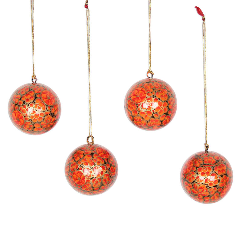 Ornement boule de papier mâché Fiery Blossoms