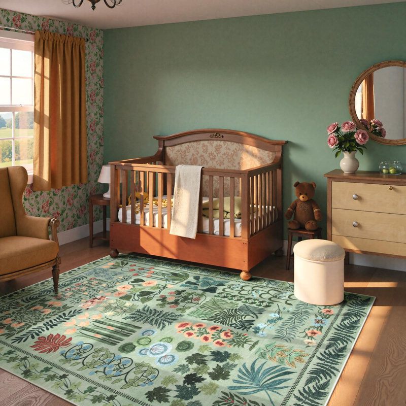 Kaldi Boho Washable Living Room Bedroom Area Rug Floral Large Non Slip Botanical Indoor Carpet, Rectangle 5' x 7'