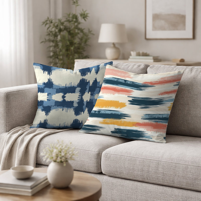 Coussin décoratif imprimé Ikat 2 pièces - Coussin décoratif décoratif bleu Ikat Horizon, H 18 po x l 18 po