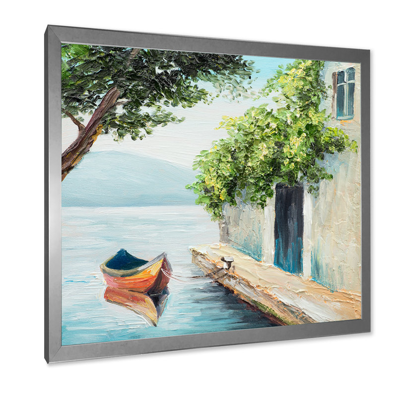 Gondole à Venise par une belle journée d'été - peinture sur toile, H 30 po x l 30 po x P 1 po, Cadre photo argenté