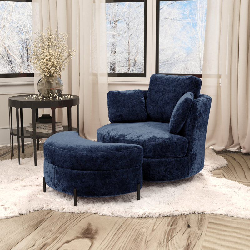Fauteuil d'appoint pivotant avec repose-pieds de rangement, Marine