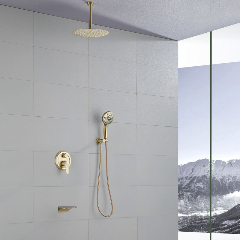 Système de douche de baignoire au plafond avec douche à main Ensemble de robinet de douche à poignée simple de 12 pouces avec garniture de douche à haute pression en laiton avec valve brute