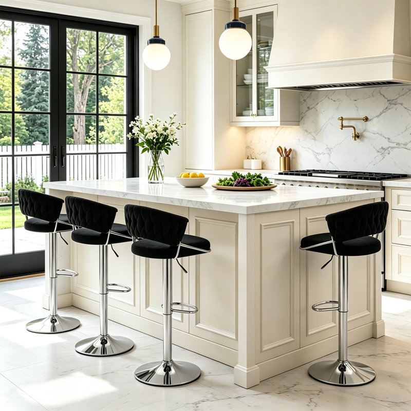 Christal Swivel Upholstered Adjustable Height Counter Stool, Black, Silver