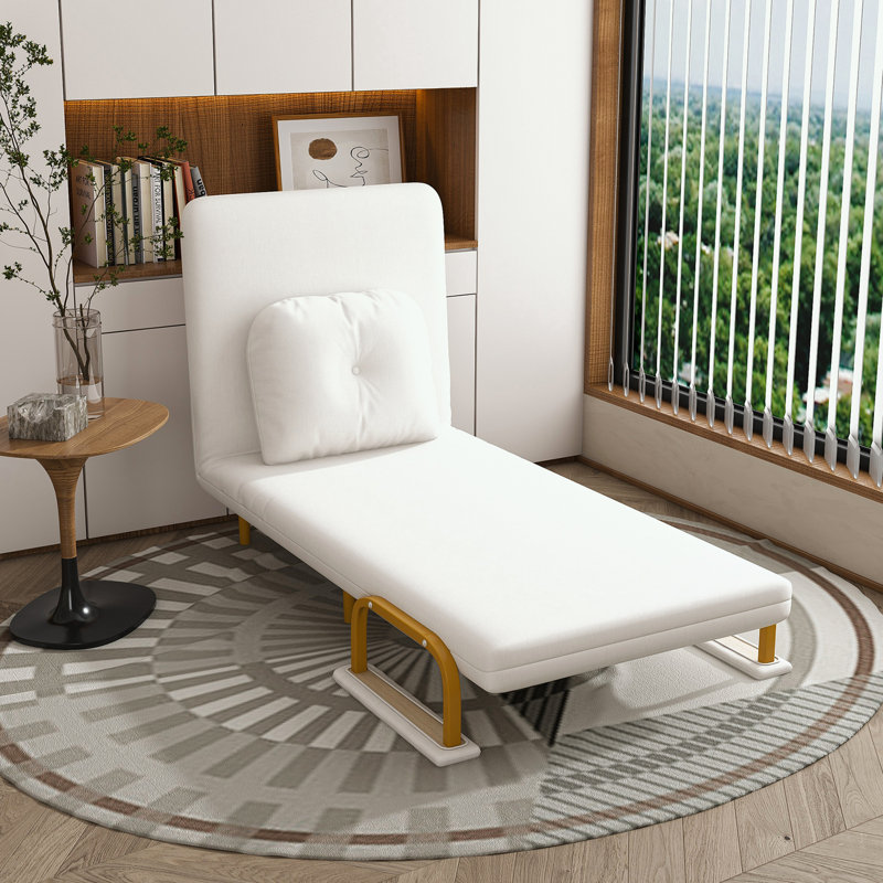 Chaise longue avec dossier réglable et coussin, Doré, Blanc