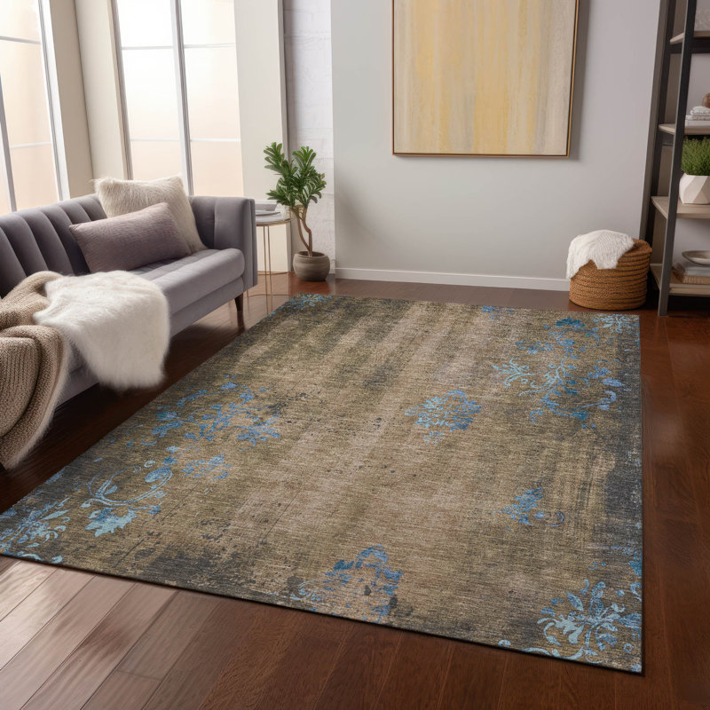 Machine Washable Indoor/Outdoor Xhevrie Taupe Rug, Rectangle 9' x 12'