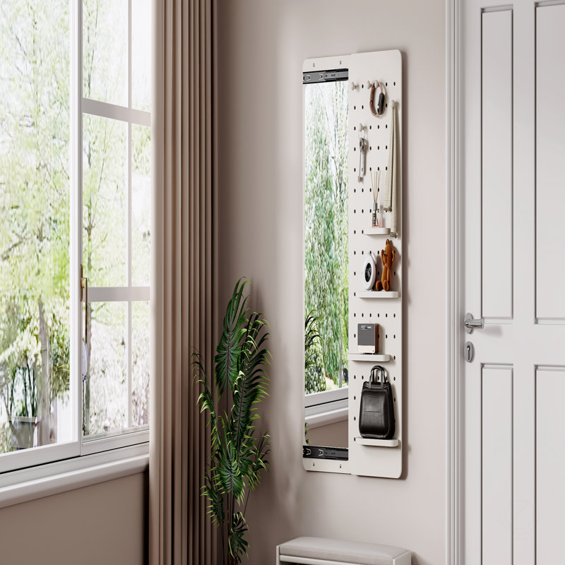 Wall Mounted Full Length Mirror, Full Body Mirror With Shelf, Full Body Mirror With Hook Wall Mounted Mirror With Multifunctional Design Panel