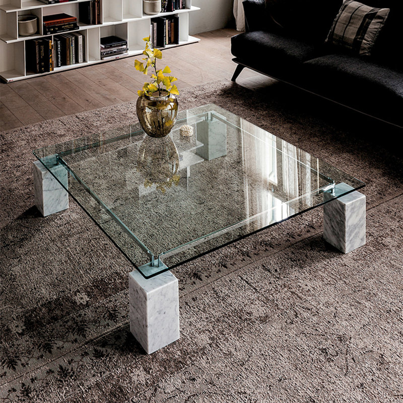 Table basse simple carrée en verre transparent, H 11,80 po x L 39,40 po x l 39,40 po