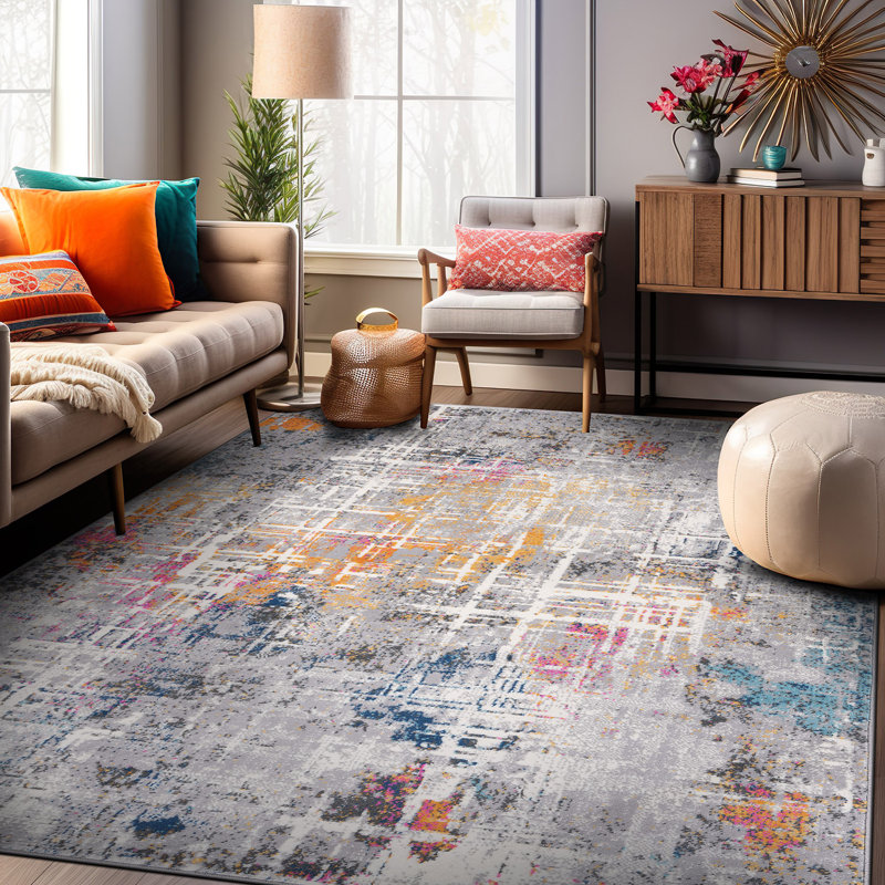 Tapis de performance abstraite Dionta, Rectangle 5 pi x 7 pi, Multicolore
