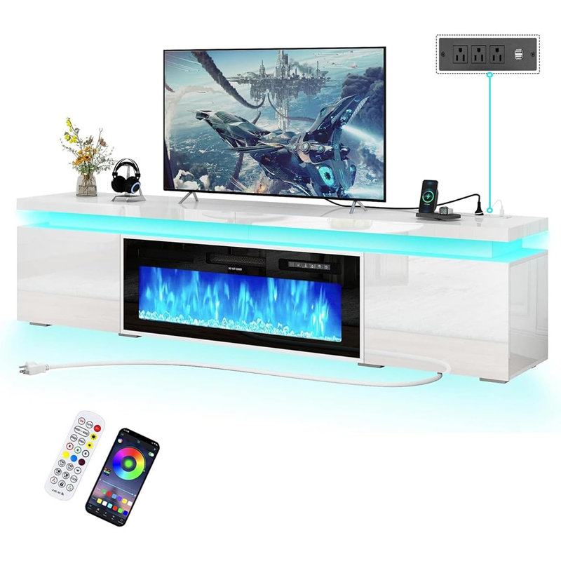 Meuble télé Mandyu White Fireplace, 20.3"H x 71"L x 15"W