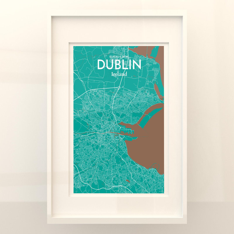 «Dublin City Map», impression de luxe, H 36 po x l 24 po, Vert / brun