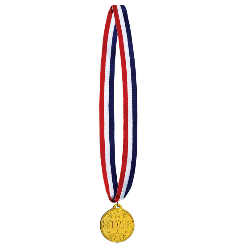 Médaille étoile avec ruban - 30 po avec médaille 2 po - paquet de 12